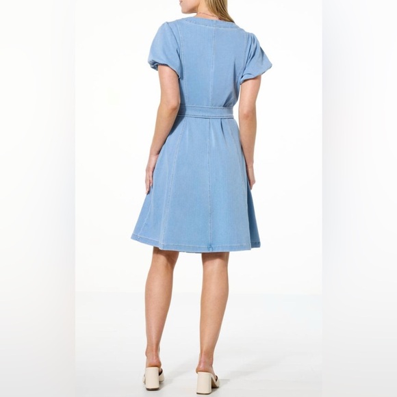 DG2 Puff Sleeve Stretchy Denim Dress - Picture 2 of 11